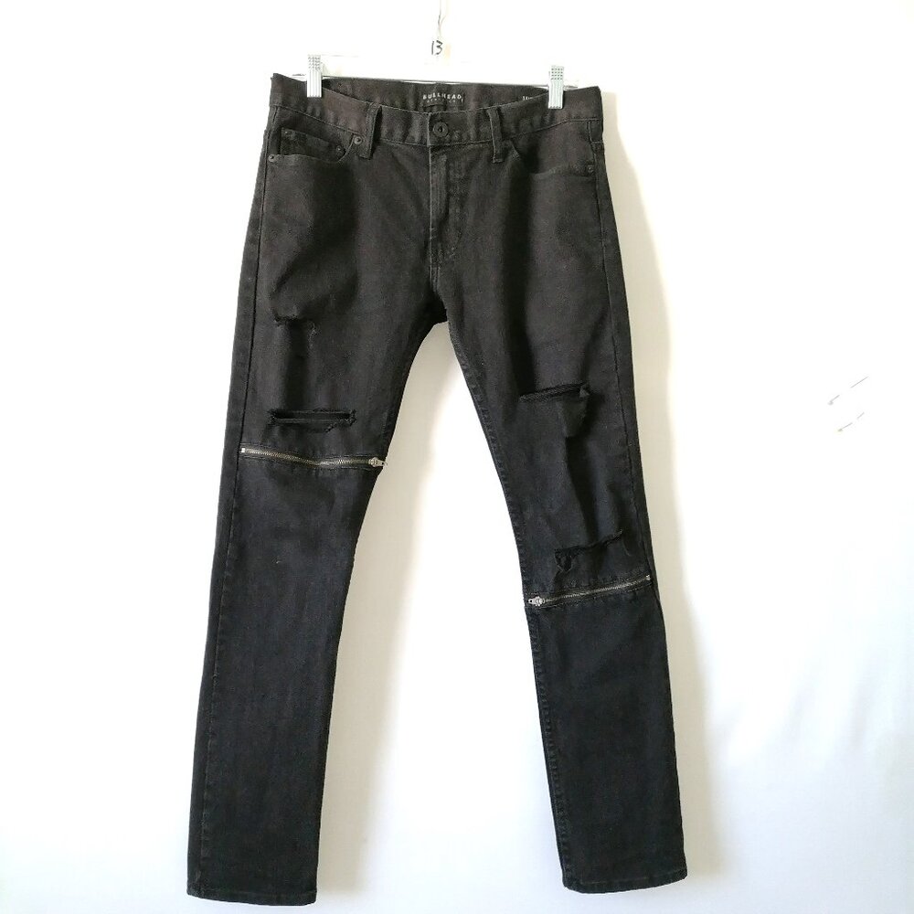 Bullhead Denim Co. Men's Black Distressed Mid Rise Skinny Jeans Size 30x30